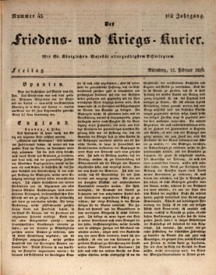 Der Friedens- u. Kriegs-Kurier (Nürnberger Friedens- und Kriegs-Kurier) Freitag 12. Februar 1836