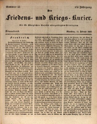 Der Friedens- u. Kriegs-Kurier (Nürnberger Friedens- und Kriegs-Kurier) Samstag 13. Februar 1836