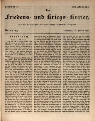 Der Friedens- u. Kriegs-Kurier (Nürnberger Friedens- und Kriegs-Kurier) Dienstag 16. Februar 1836