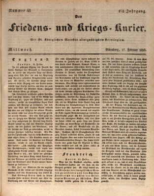 Der Friedens- u. Kriegs-Kurier (Nürnberger Friedens- und Kriegs-Kurier) Mittwoch 17. Februar 1836