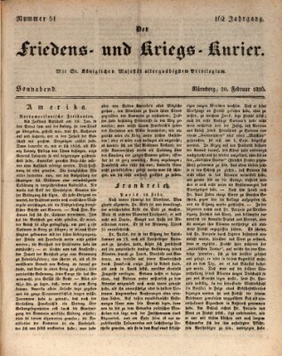 Der Friedens- u. Kriegs-Kurier (Nürnberger Friedens- und Kriegs-Kurier) Samstag 20. Februar 1836