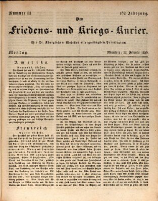 Der Friedens- u. Kriegs-Kurier (Nürnberger Friedens- und Kriegs-Kurier) Montag 22. Februar 1836