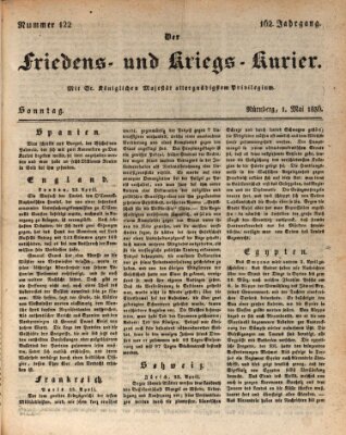 Der Friedens- u. Kriegs-Kurier (Nürnberger Friedens- und Kriegs-Kurier) Sonntag 1. Mai 1836