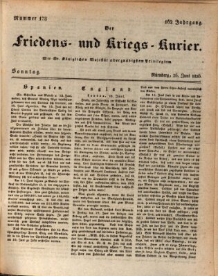 Der Friedens- u. Kriegs-Kurier (Nürnberger Friedens- und Kriegs-Kurier) Sonntag 26. Juni 1836