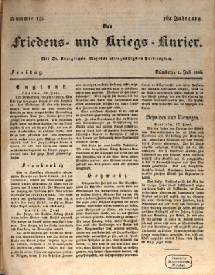 Der Friedens- u. Kriegs-Kurier (Nürnberger Friedens- und Kriegs-Kurier) Freitag 1. Juli 1836