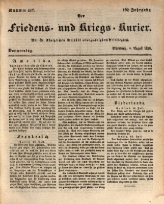 Der Friedens- u. Kriegs-Kurier (Nürnberger Friedens- und Kriegs-Kurier) Donnerstag 4. August 1836