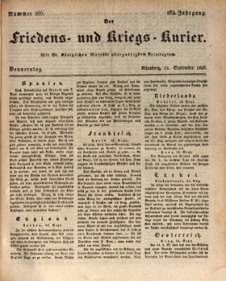 Der Friedens- u. Kriegs-Kurier (Nürnberger Friedens- und Kriegs-Kurier) Donnerstag 22. September 1836