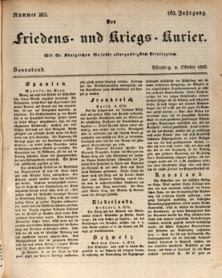 Der Friedens- u. Kriegs-Kurier (Nürnberger Friedens- und Kriegs-Kurier) Samstag 8. Oktober 1836