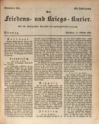 Der Friedens- u. Kriegs-Kurier (Nürnberger Friedens- und Kriegs-Kurier) Dienstag 11. Oktober 1836