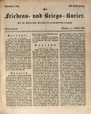 Der Friedens- u. Kriegs-Kurier (Nürnberger Friedens- und Kriegs-Kurier) Samstag 15. Oktober 1836