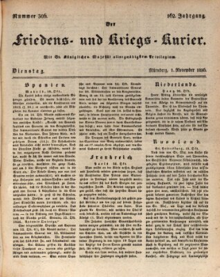 Der Friedens- u. Kriegs-Kurier (Nürnberger Friedens- und Kriegs-Kurier) Dienstag 1. November 1836