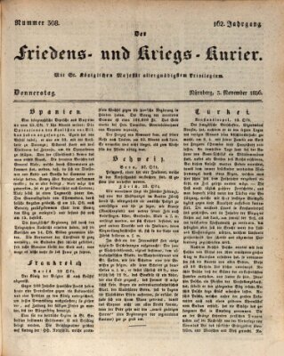 Der Friedens- u. Kriegs-Kurier (Nürnberger Friedens- und Kriegs-Kurier) Donnerstag 3. November 1836