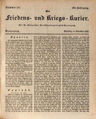 Der Friedens- u. Kriegs-Kurier (Nürnberger Friedens- und Kriegs-Kurier) Donnerstag 10. November 1836