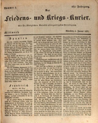 Der Friedens- u. Kriegs-Kurier (Nürnberger Friedens- und Kriegs-Kurier) Mittwoch 4. Januar 1837