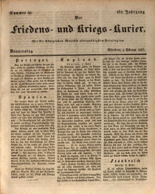 Der Friedens- u. Kriegs-Kurier (Nürnberger Friedens- und Kriegs-Kurier) Donnerstag 9. Februar 1837