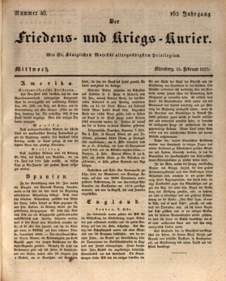 Der Friedens- u. Kriegs-Kurier (Nürnberger Friedens- und Kriegs-Kurier) Mittwoch 15. Februar 1837