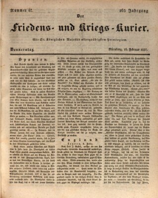 Der Friedens- u. Kriegs-Kurier (Nürnberger Friedens- und Kriegs-Kurier) Donnerstag 16. Februar 1837