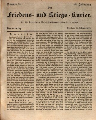 Der Friedens- u. Kriegs-Kurier (Nürnberger Friedens- und Kriegs-Kurier) Donnerstag 23. Februar 1837