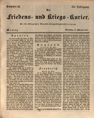 Der Friedens- u. Kriegs-Kurier (Nürnberger Friedens- und Kriegs-Kurier) Montag 27. Februar 1837