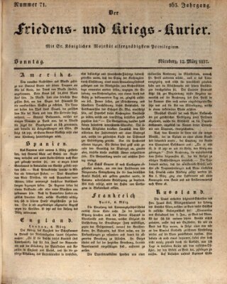 Der Friedens- u. Kriegs-Kurier (Nürnberger Friedens- und Kriegs-Kurier) Sonntag 12. März 1837