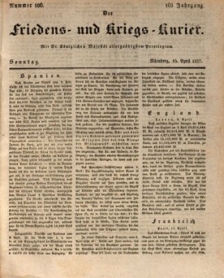 Der Friedens- u. Kriegs-Kurier (Nürnberger Friedens- und Kriegs-Kurier) Sonntag 16. April 1837