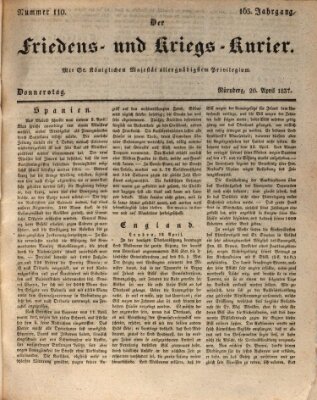 Der Friedens- u. Kriegs-Kurier (Nürnberger Friedens- und Kriegs-Kurier) Donnerstag 20. April 1837