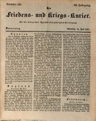 Der Friedens- u. Kriegs-Kurier (Nürnberger Friedens- und Kriegs-Kurier) Donnerstag 29. Juni 1837