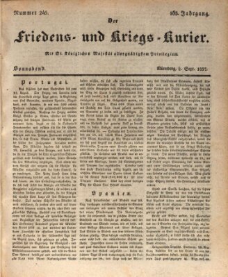 Der Friedens- u. Kriegs-Kurier (Nürnberger Friedens- und Kriegs-Kurier) Samstag 2. September 1837