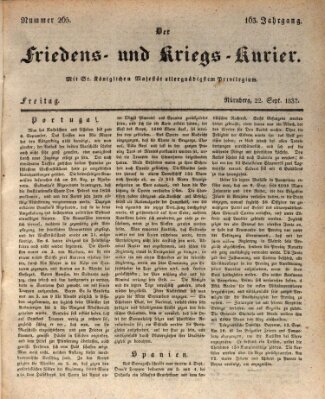 Der Friedens- u. Kriegs-Kurier (Nürnberger Friedens- und Kriegs-Kurier) Freitag 22. September 1837