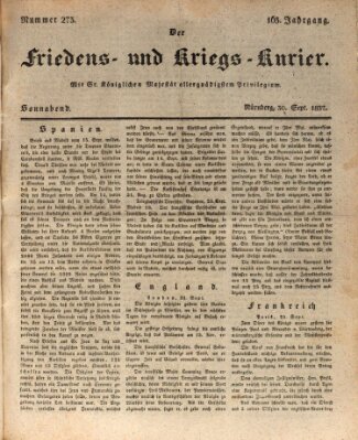 Der Friedens- u. Kriegs-Kurier (Nürnberger Friedens- und Kriegs-Kurier) Samstag 30. September 1837