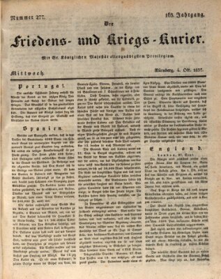 Der Friedens- u. Kriegs-Kurier (Nürnberger Friedens- und Kriegs-Kurier) Mittwoch 4. Oktober 1837