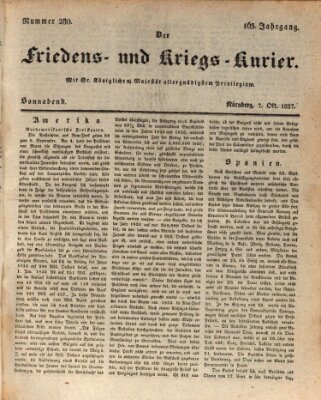 Der Friedens- u. Kriegs-Kurier (Nürnberger Friedens- und Kriegs-Kurier) Samstag 7. Oktober 1837