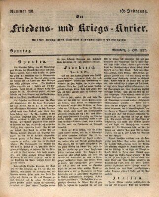 Der Friedens- u. Kriegs-Kurier (Nürnberger Friedens- und Kriegs-Kurier) Sonntag 8. Oktober 1837