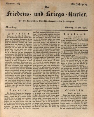 Der Friedens- u. Kriegs-Kurier (Nürnberger Friedens- und Kriegs-Kurier) Montag 16. Oktober 1837