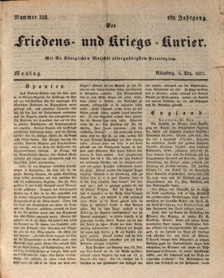 Der Friedens- u. Kriegs-Kurier (Nürnberger Friedens- und Kriegs-Kurier) Montag 4. Dezember 1837