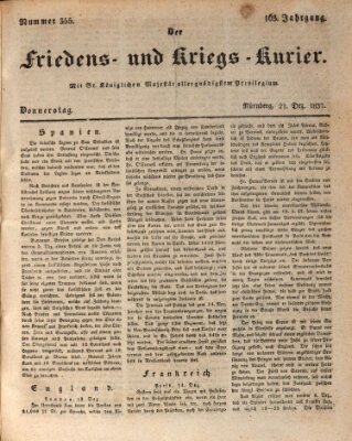 Der Friedens- u. Kriegs-Kurier (Nürnberger Friedens- und Kriegs-Kurier) Donnerstag 21. Dezember 1837