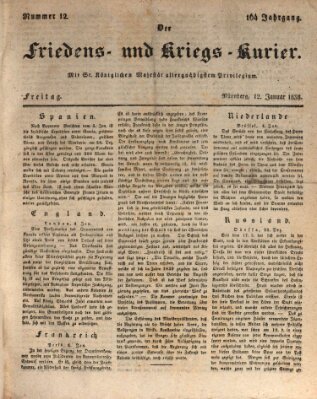 Der Friedens- u. Kriegs-Kurier (Nürnberger Friedens- und Kriegs-Kurier) Freitag 12. Januar 1838