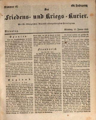 Der Friedens- u. Kriegs-Kurier (Nürnberger Friedens- und Kriegs-Kurier) Dienstag 16. Januar 1838