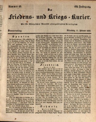 Der Friedens- u. Kriegs-Kurier (Nürnberger Friedens- und Kriegs-Kurier) Donnerstag 15. Februar 1838