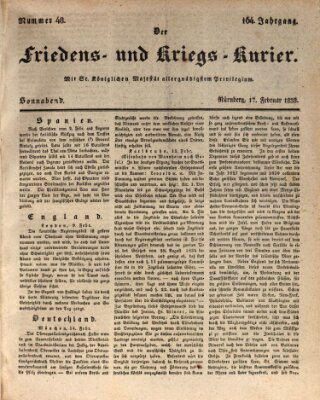 Der Friedens- u. Kriegs-Kurier (Nürnberger Friedens- und Kriegs-Kurier) Samstag 17. Februar 1838