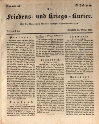 Der Friedens- u. Kriegs-Kurier (Nürnberger Friedens- und Kriegs-Kurier) Sonntag 18. Februar 1838