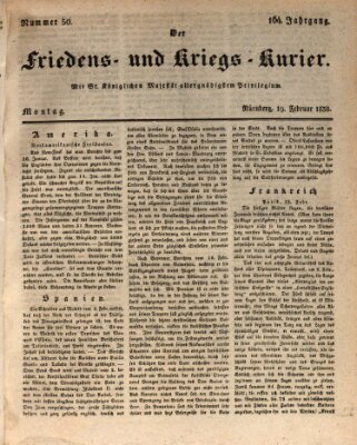 Der Friedens- u. Kriegs-Kurier (Nürnberger Friedens- und Kriegs-Kurier) Montag 19. Februar 1838