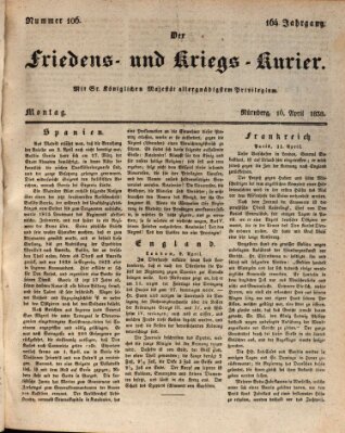 Der Friedens- u. Kriegs-Kurier (Nürnberger Friedens- und Kriegs-Kurier) Montag 16. April 1838