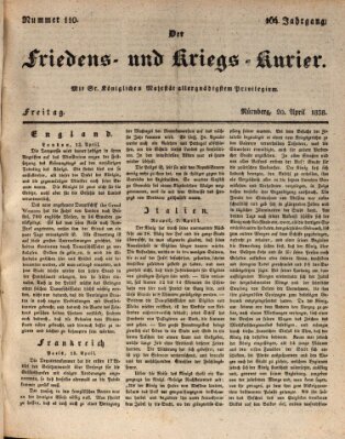 Der Friedens- u. Kriegs-Kurier (Nürnberger Friedens- und Kriegs-Kurier) Freitag 20. April 1838
