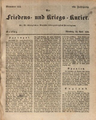 Der Friedens- u. Kriegs-Kurier (Nürnberger Friedens- und Kriegs-Kurier) Montag 23. April 1838