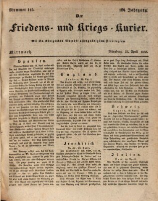 Der Friedens- u. Kriegs-Kurier (Nürnberger Friedens- und Kriegs-Kurier) Mittwoch 25. April 1838