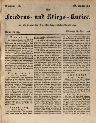 Der Friedens- u. Kriegs-Kurier (Nürnberger Friedens- und Kriegs-Kurier) Donnerstag 26. April 1838