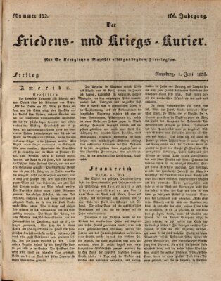 Der Friedens- u. Kriegs-Kurier (Nürnberger Friedens- und Kriegs-Kurier) Freitag 1. Juni 1838