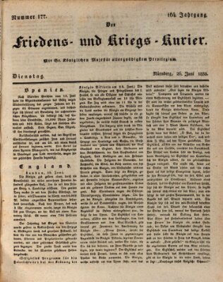 Der Friedens- u. Kriegs-Kurier (Nürnberger Friedens- und Kriegs-Kurier) Dienstag 26. Juni 1838