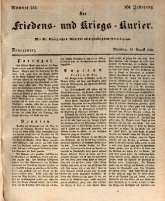 Der Friedens- u. Kriegs-Kurier (Nürnberger Friedens- und Kriegs-Kurier) Donnerstag 30. August 1838